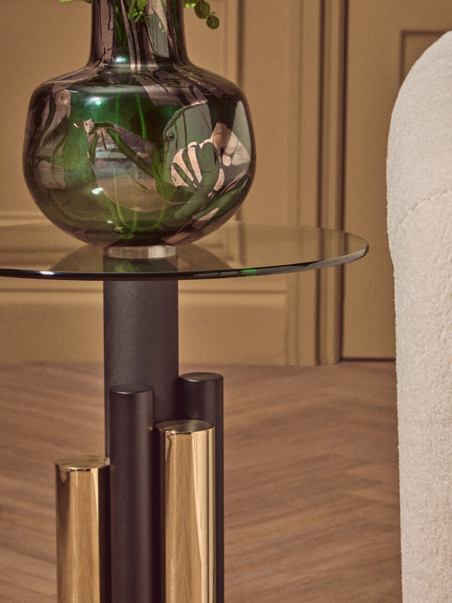 Oria Glass Gold And Black Base Side Table