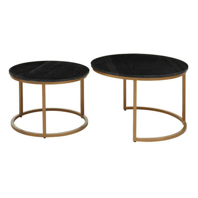 Varana Nest Of Two Black Marble Top Round Tables