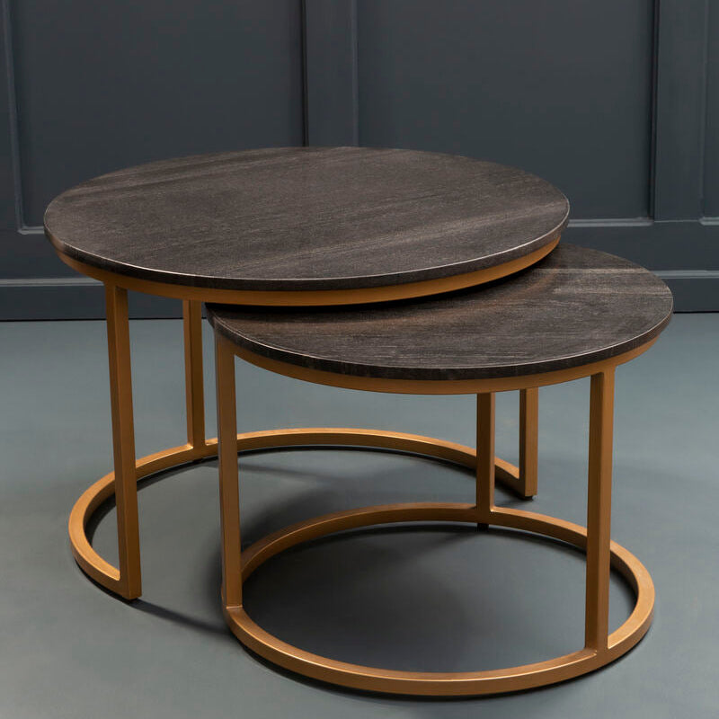 Varana Nest Of Two Black Marble Top Round Tables