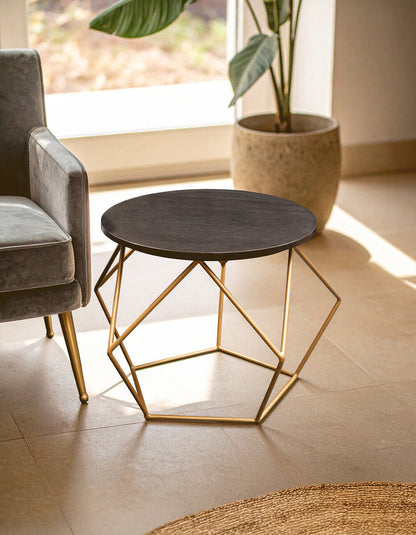 Varana Round Marble Top Coffee Table With Gold Finish Frame