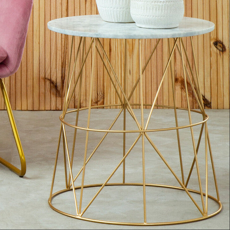 Mandoli White Marble Round Side Table
