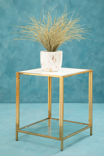 Novi Glass Top And Gold Frame Side Table