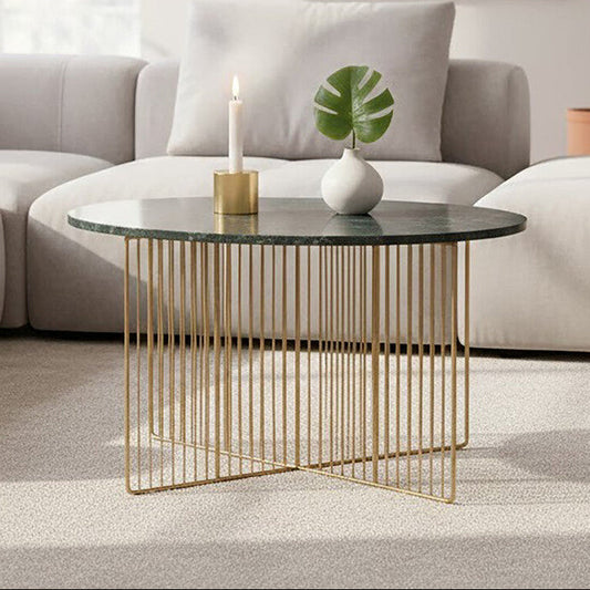 Nirav Green Marble And Gold Frame Coffee Table