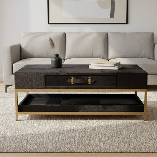 Kensington Townhouse Hair On Leather Black And Gold Coffee Table