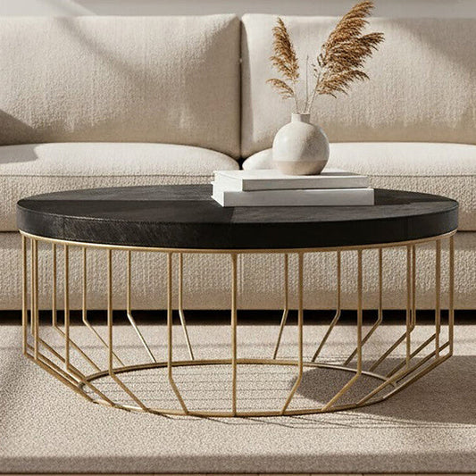 Kensington Townhouse Hair on Leather Round Coffee Table