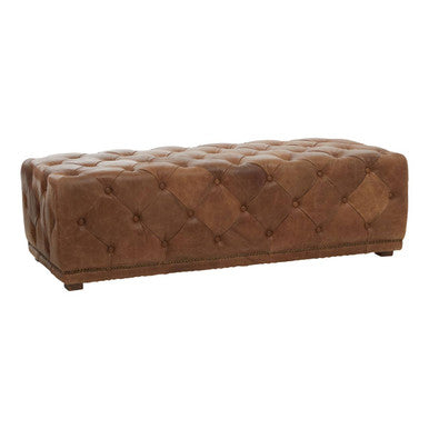 Brown Leather Rectangle Chesterfield Ottoman, Hoxton