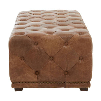 Brown Leather Rectangle Chesterfield Ottoman, Hoxton