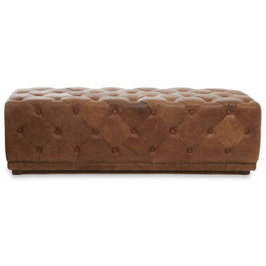 Brown Leather Rectangle Chesterfield Ottoman, Hoxton