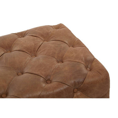Brown Leather Rectangle Chesterfield Ottoman, Hoxton