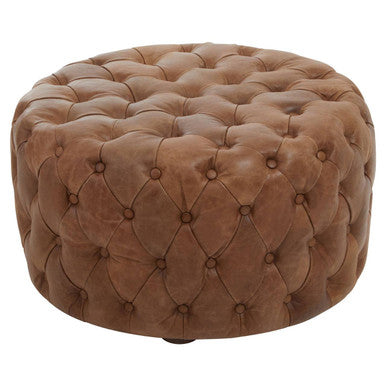 Tufted Leather Round Ottoman, Hoxton