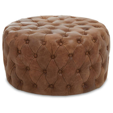 Tufted Leather Round Ottoman, Hoxton