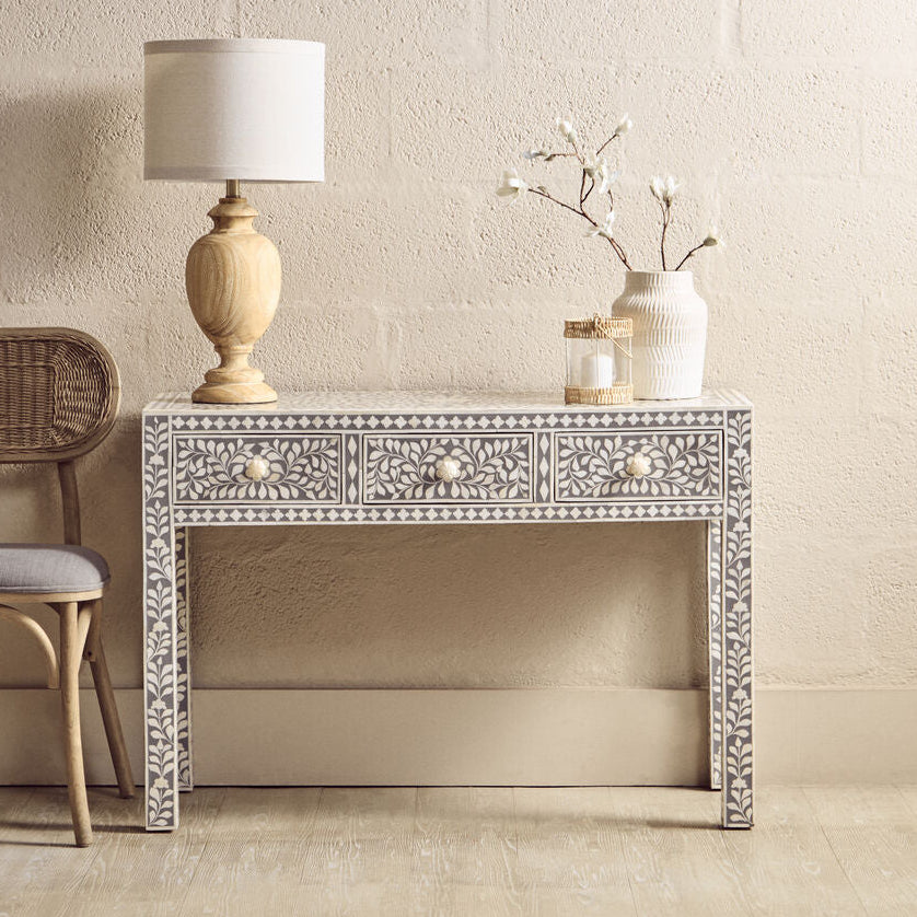 Fusion Bone Inlay Desk with 3 Drawers