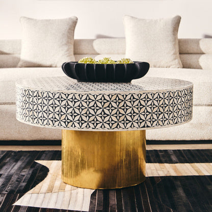 Fusion Round Bone Inlay Coffee Table With Gold Base