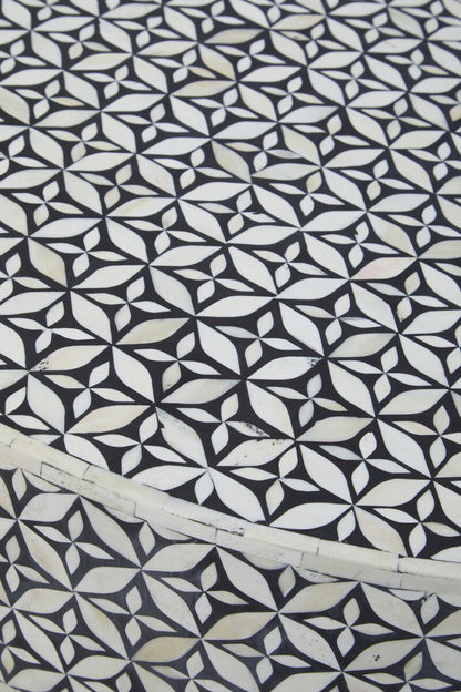 Fusion Round Bone Inlay Coffee Table With Gold Base