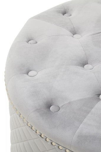 Zamora Round Grey Velvet Ottoman