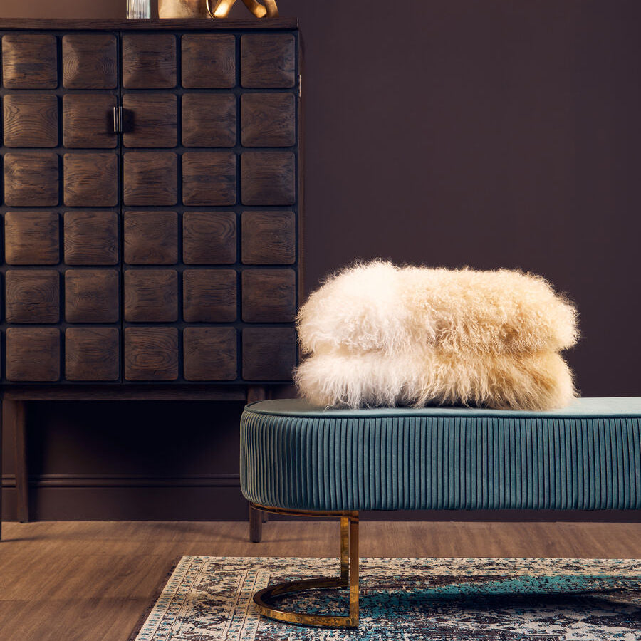 Zamora Green Velvet Ottoman Bench With Gold Finish Legs