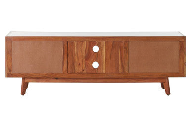 Myan Acacia Wood and White Marble Media Unit