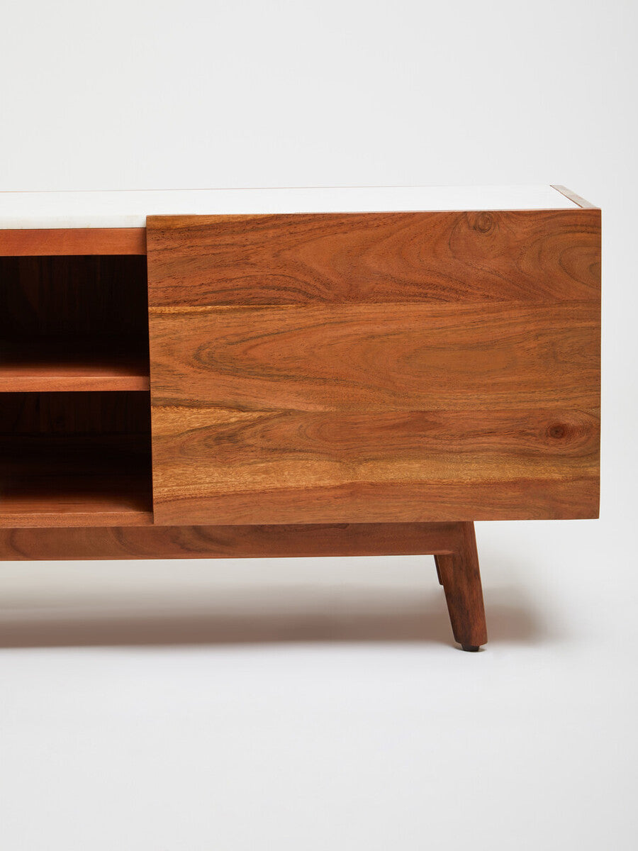 Myan Acacia Wood and White Marble Media Unit