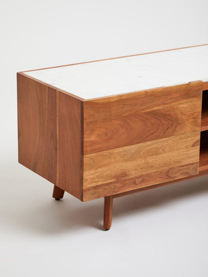 Myan Acacia Wood and White Marble Media Unit