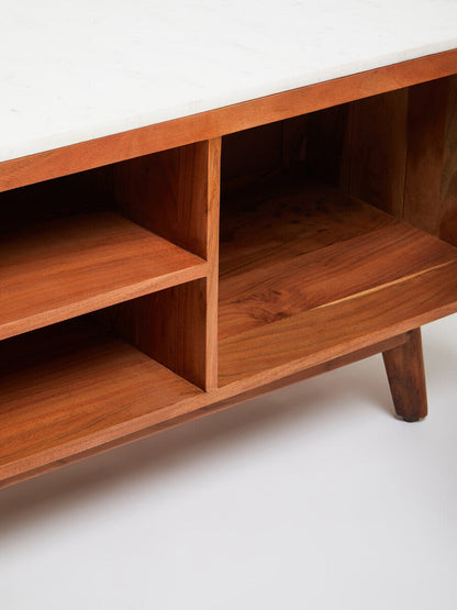 Myan Acacia Wood and White Marble Media Unit