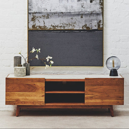 Myan Acacia Wood and White Marble Media Unit
