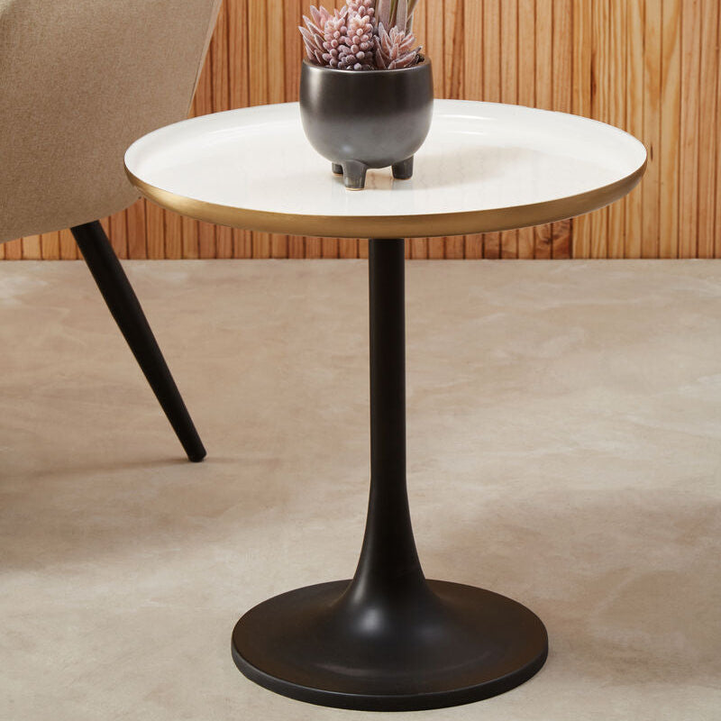 Corra White Marble Side Table With Column Base