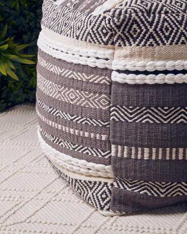 Cefena Grey And White Pouffe