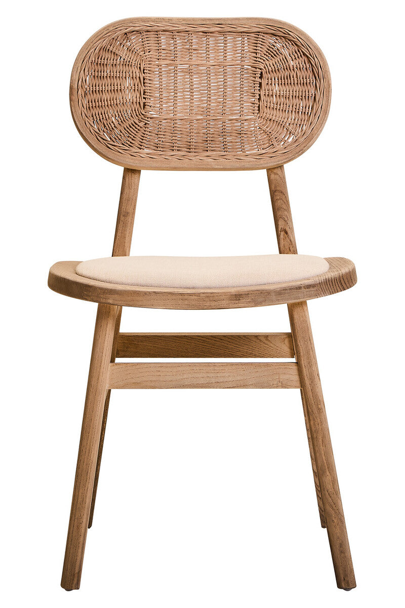 Cebu Beige Fabric and Grey Wash Elm Wood Dining Chair