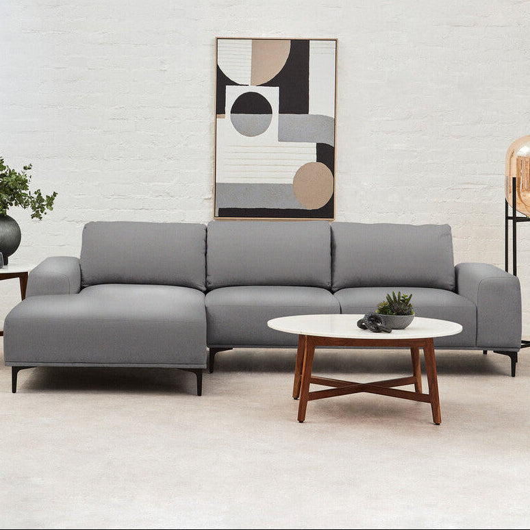 3 Seater Grey Fabric Left Chaise Sofa, Toulon