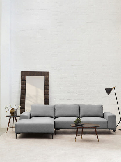 3 Seater Grey Fabric Left Chaise Sofa, Toulon
