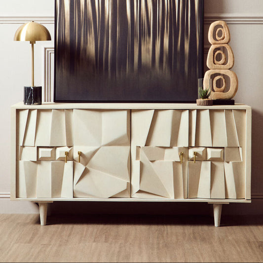 Sita Four Door Whitewash Mango Wood Abstract Sideboard