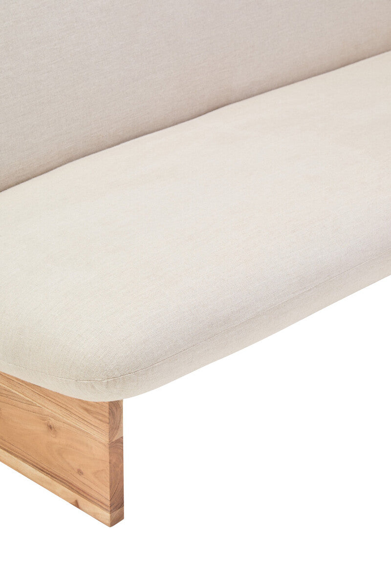 2 Seater Armless Cream Textured Linen Sofa with Wood Base, Parova