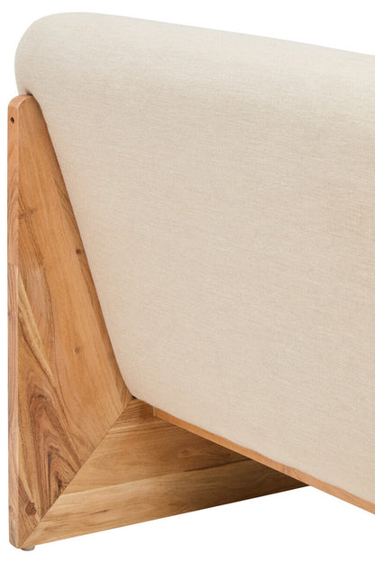 2 Seater Armless Cream Textured Linen Sofa with Wood Base, Parova