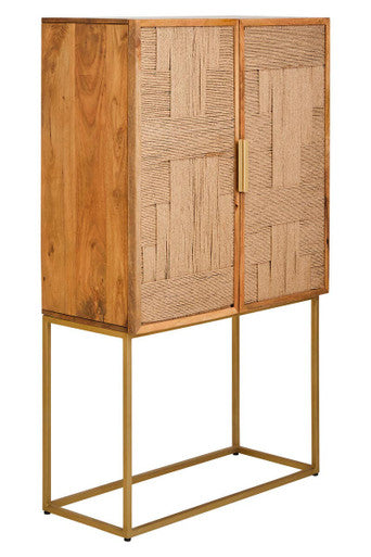 Teora Paper Rope Detail Two Door Mango Wood Cabinet