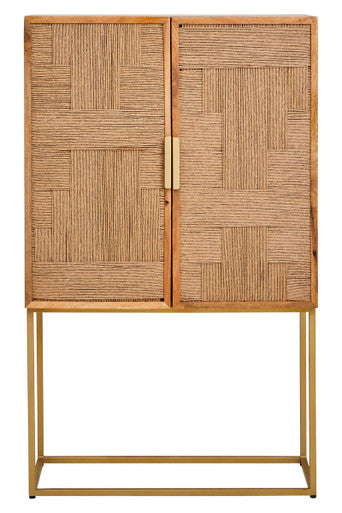 Teora Paper Rope Detail Two Door Mango Wood Cabinet