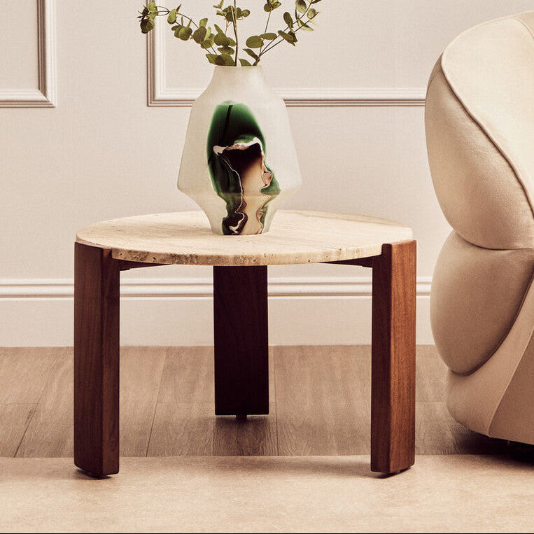 Palermo Round Travertine Top Small Coffee Table