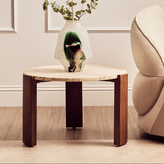 Palermo Round Travertine Top Small Coffee Table