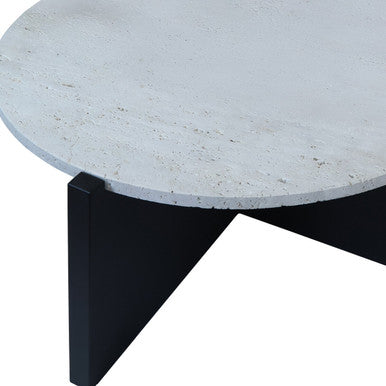 Winton Travertine Top Coffee Table With Black Acacia Wood Frame