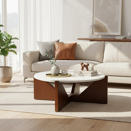 Winton Travertine Top Coffee Table With Acacia Wood Frame