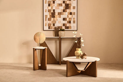 Winton Travertine Top Console Table With Acacia Wood Frame