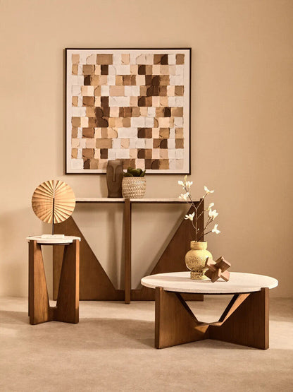 Winton Travertine Top Console Table With Acacia Wood Frame