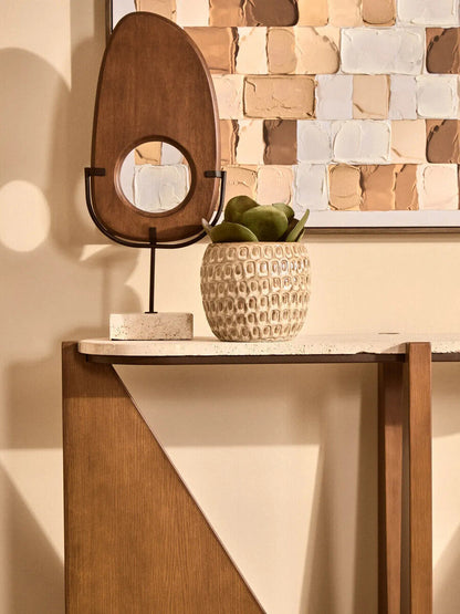 Winton Travertine Top Console Table With Acacia Wood Frame