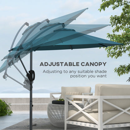 Outsunny 3(m) Cantilever Parasol with Cross Base, Crank Handle, Tilt, Blue
