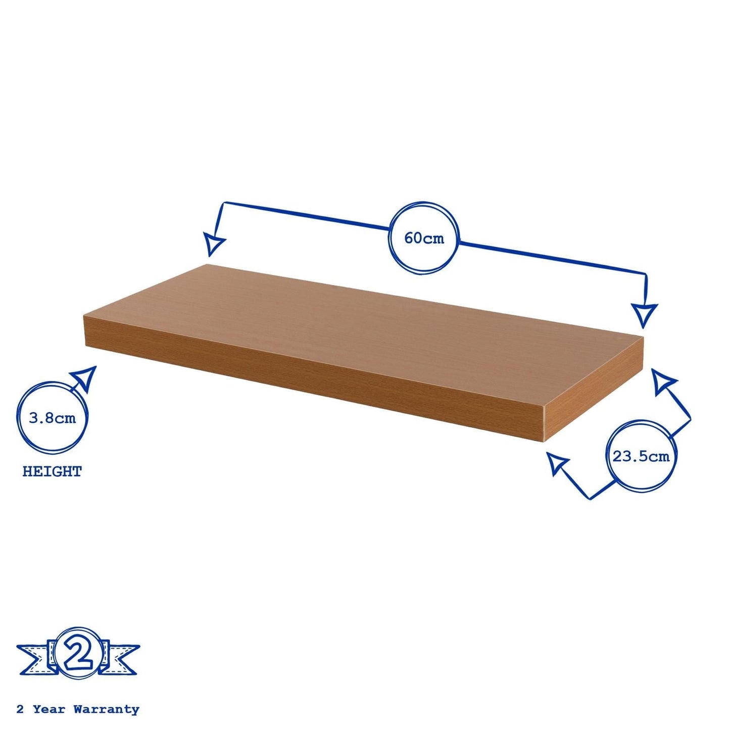 60cm Brown Modern Floating Shelves - Pack of Three