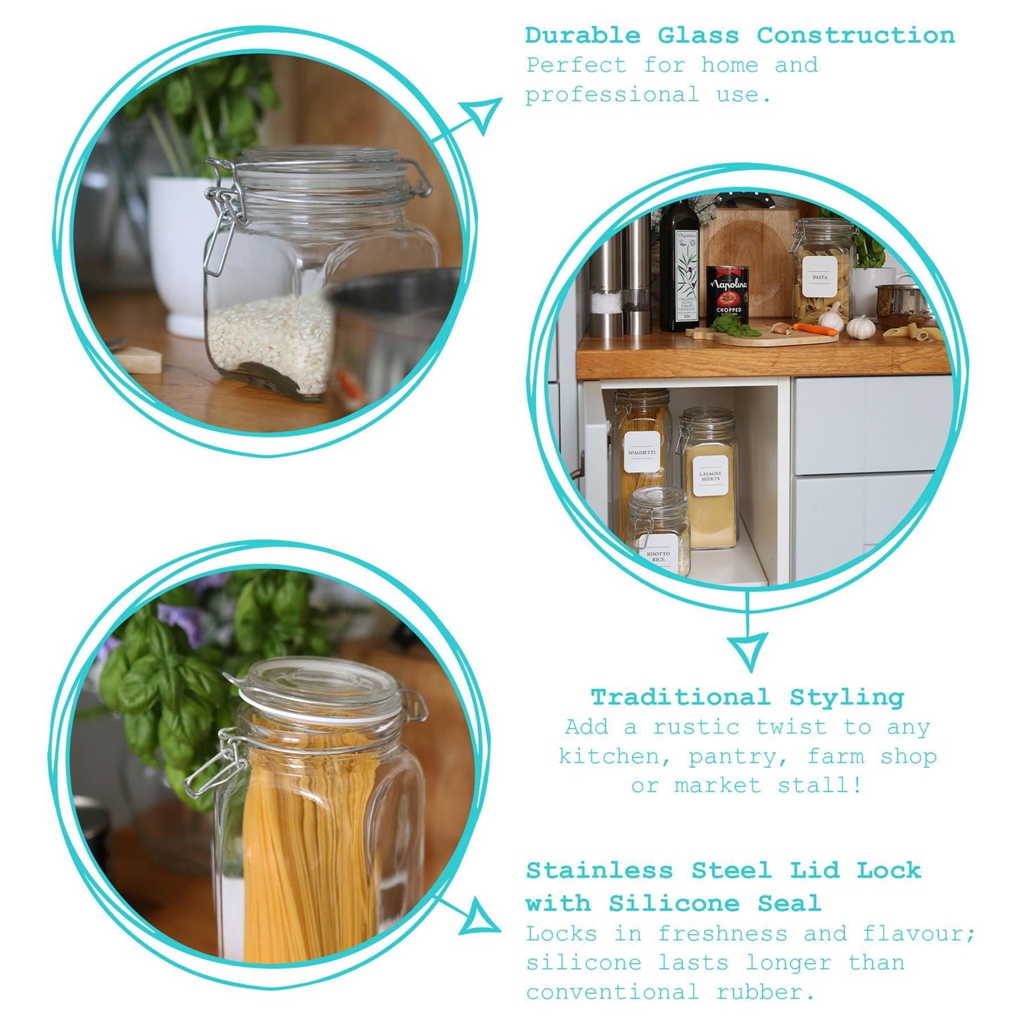 760ml Air tight Square Glass Jar with Clip-Top Lid