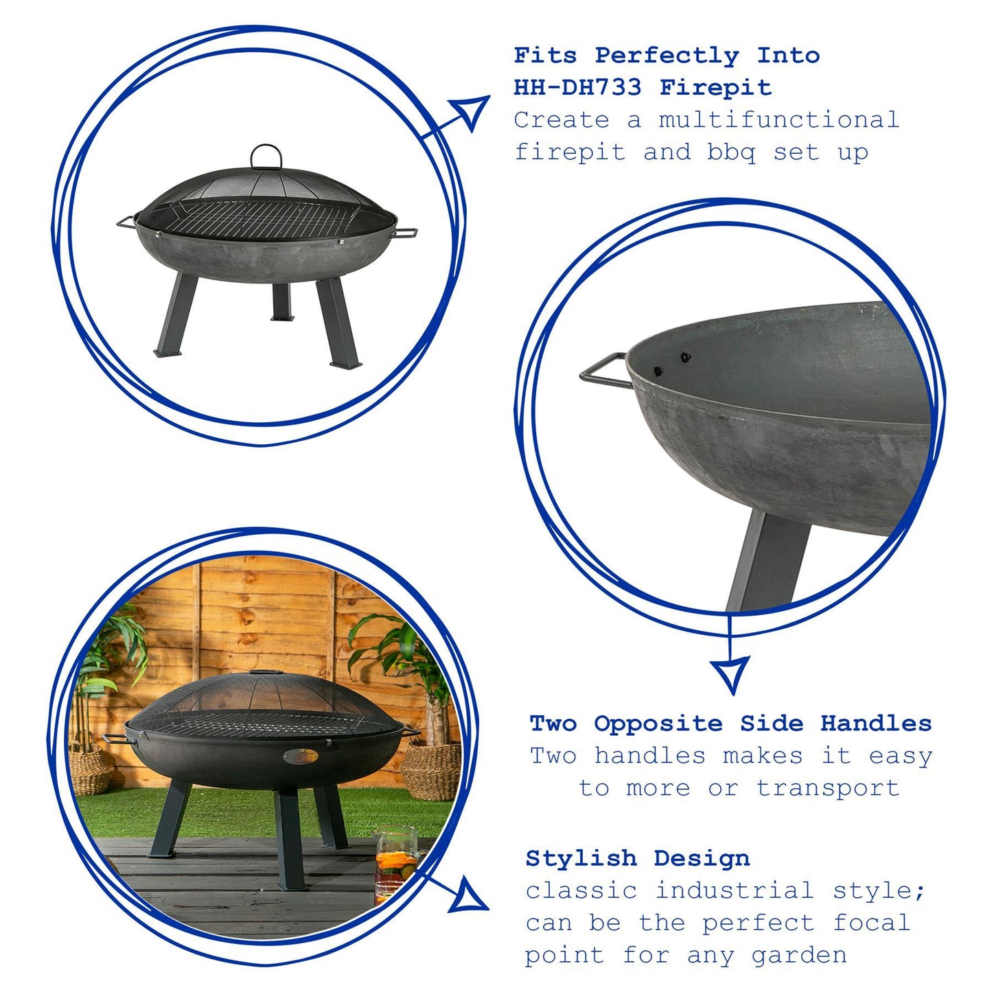 3pc Round Fire Pit, Grill and Dome Set