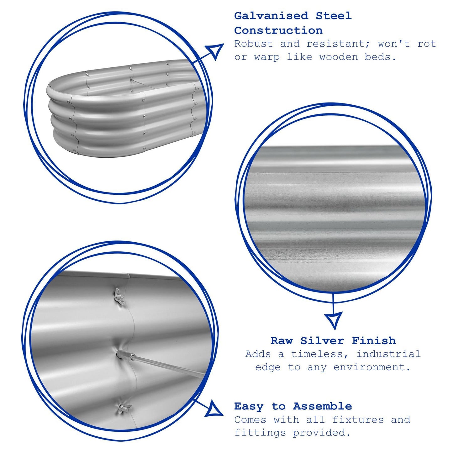 180cm x 90cm Rounded Galvanised Steel Raised Garden Bed