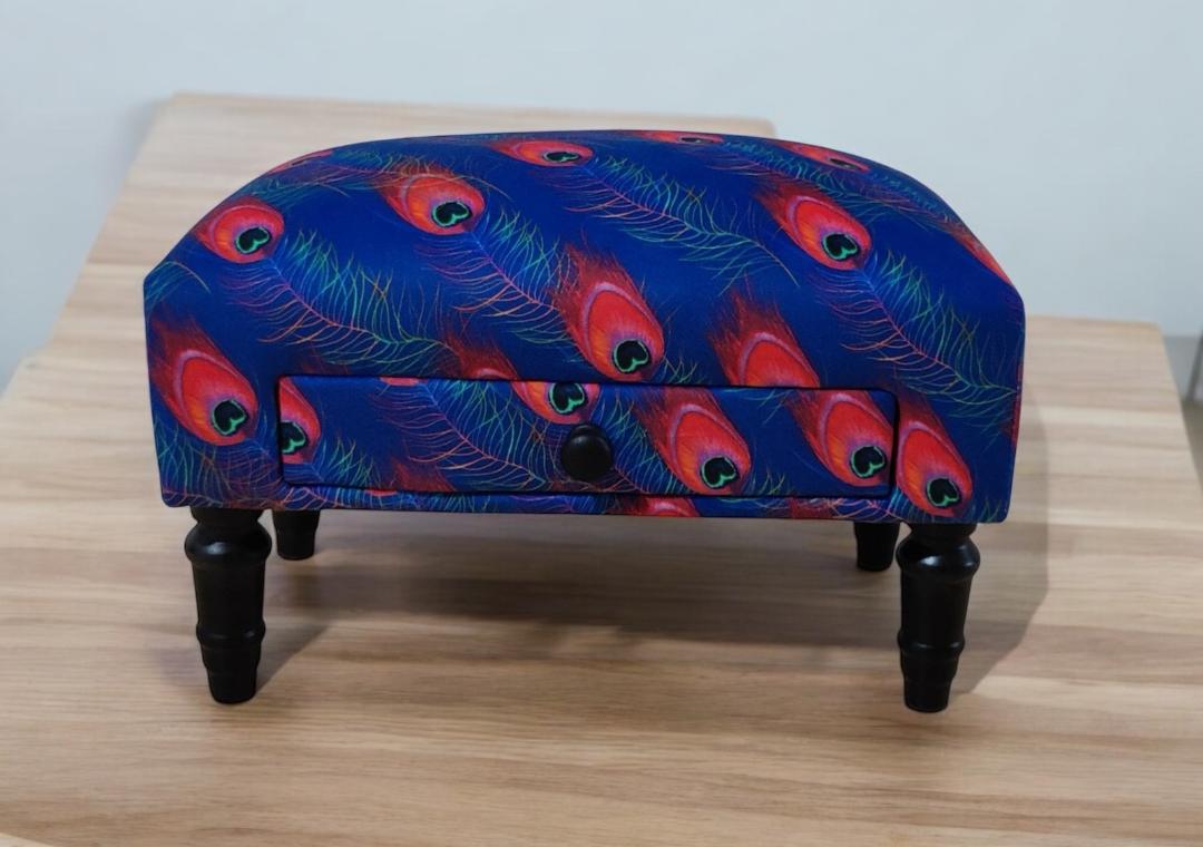 FEATHER FABRIC FOOTSTOOL WITH DRAWER