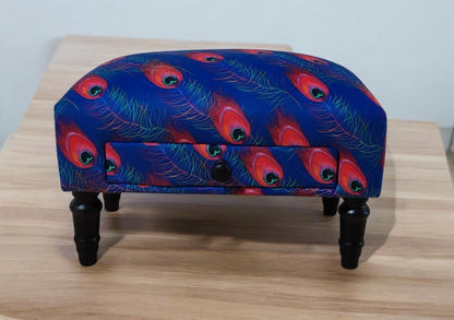 FEATHER FABRIC FOOTSTOOL WITH DRAWER