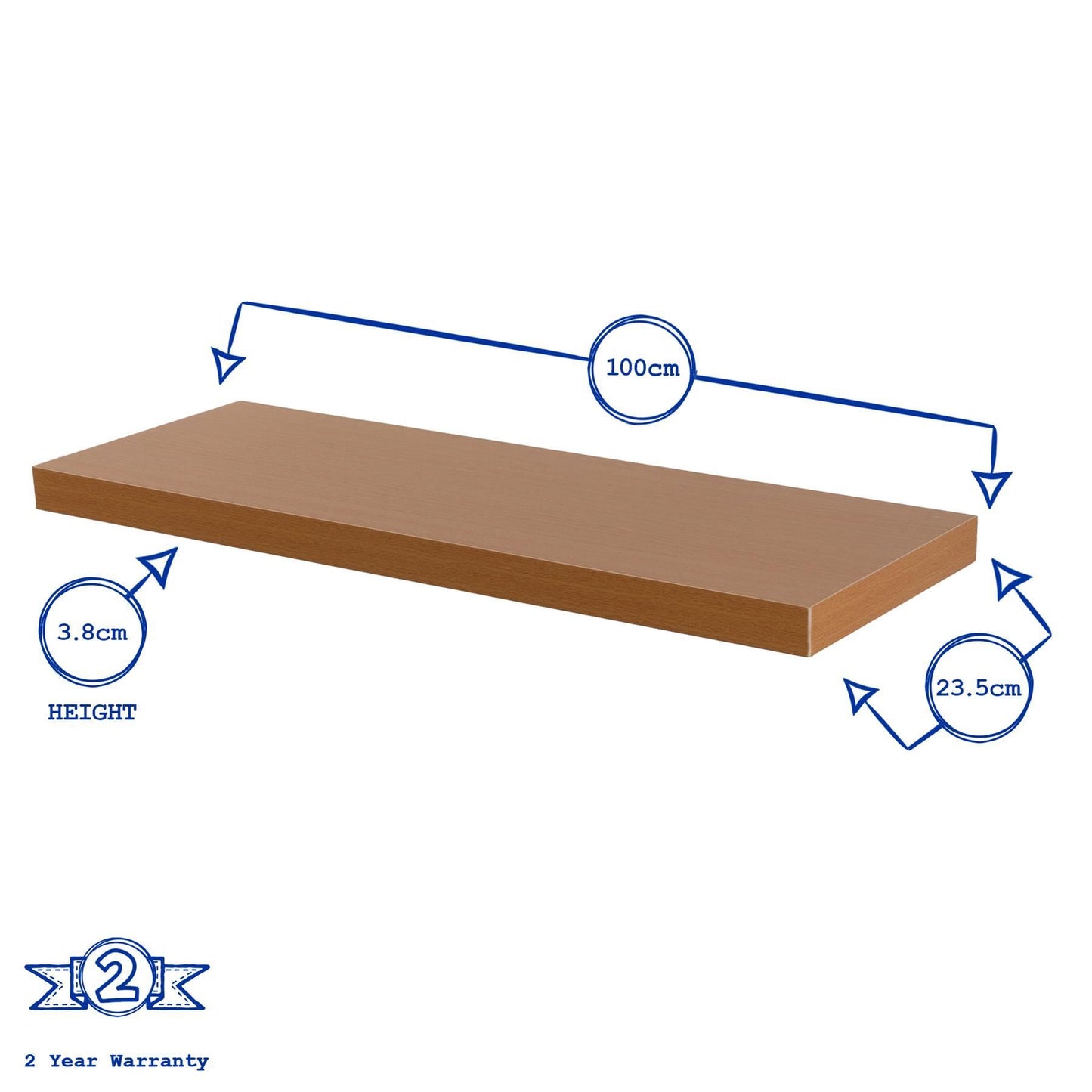 100cm Brown Modern Floating Shelves - Pack of Three